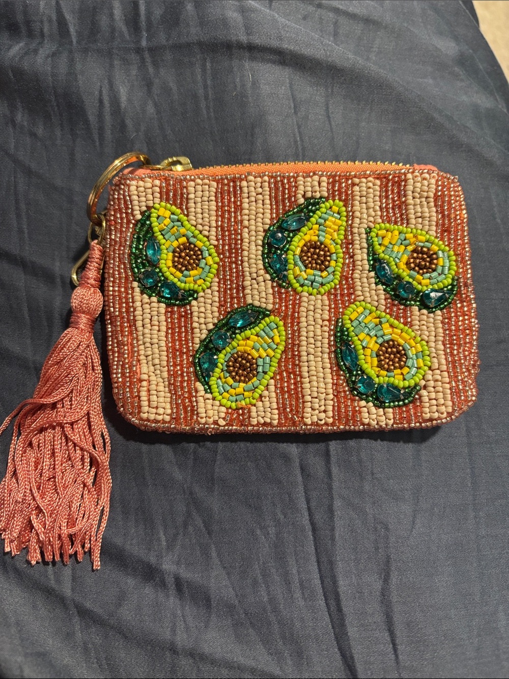 Anthropologie Beaded Avocado Pattern Coin Pouch - Pink/Coral - Picture 2 of 3